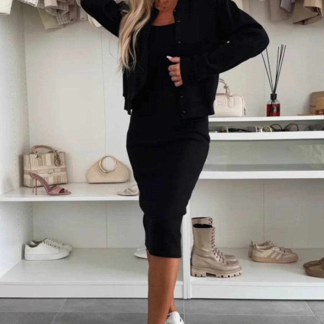 AMELIA™ | Ribbed knit midi dress & bomber jacket set