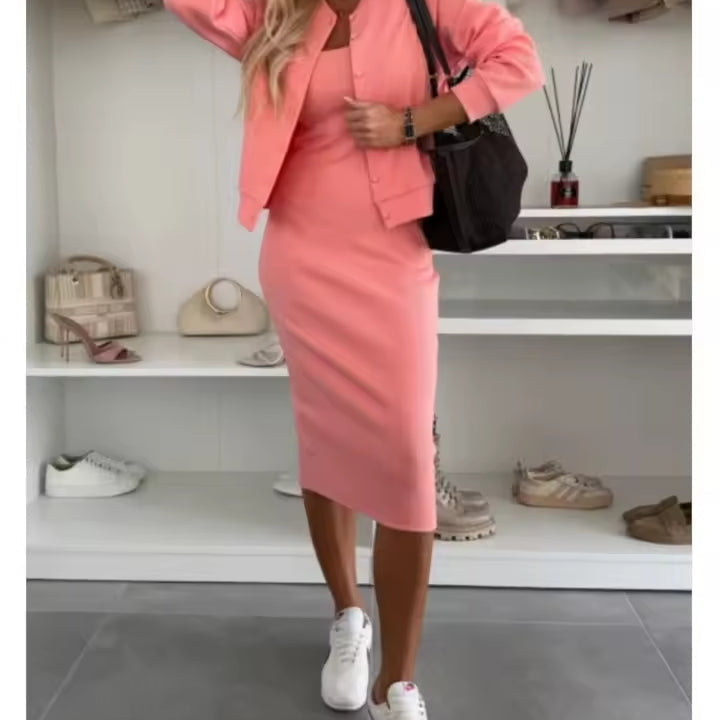 AMELIA™ | Ribbed knit midi dress & bomber jacket set