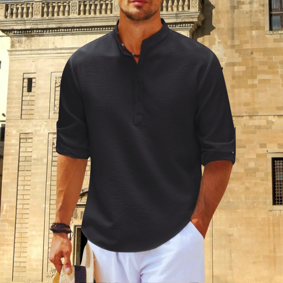 LUCAS®｜Men's cotton shirt with stand-up collar