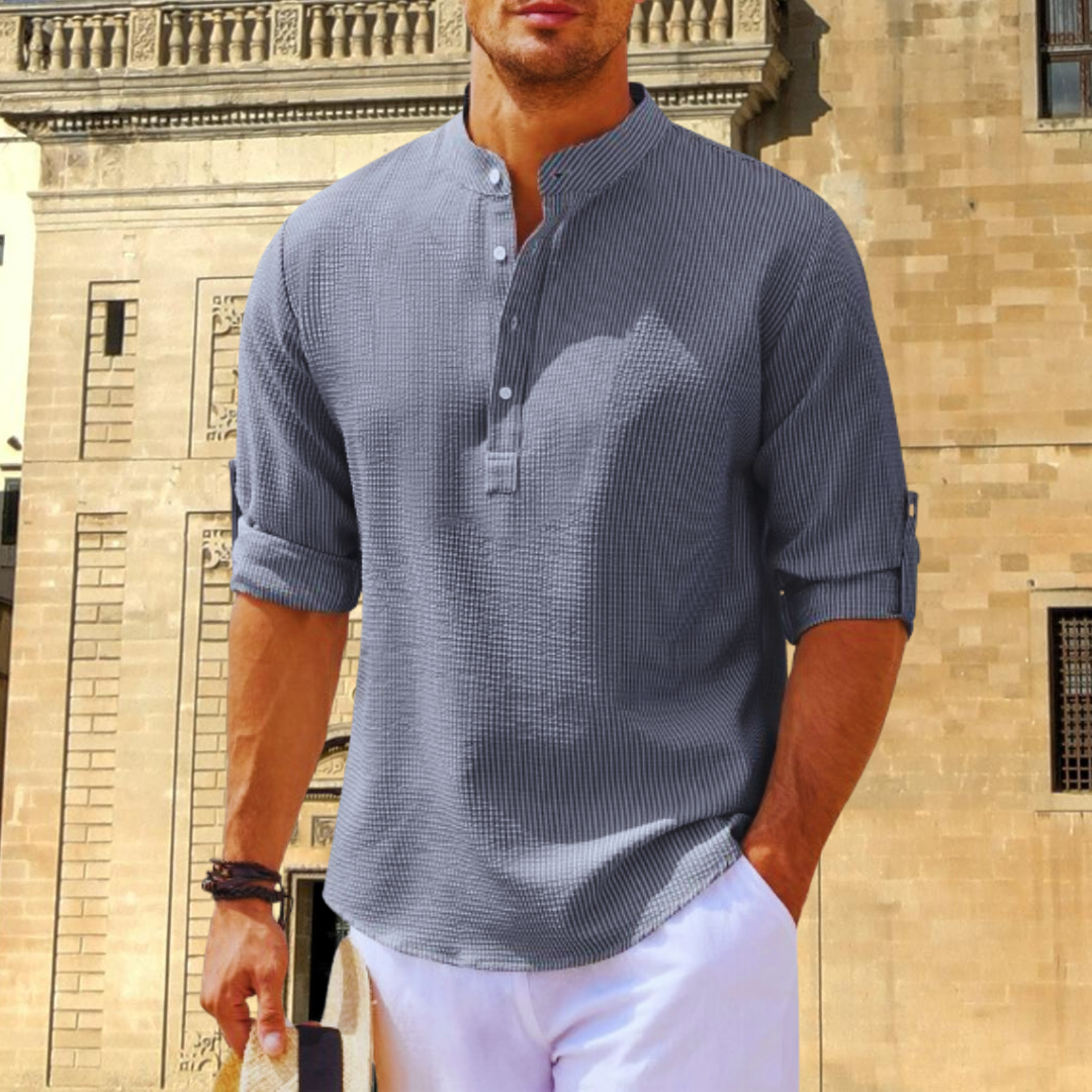 LUCAS®｜Men's cotton shirt with stand-up collar