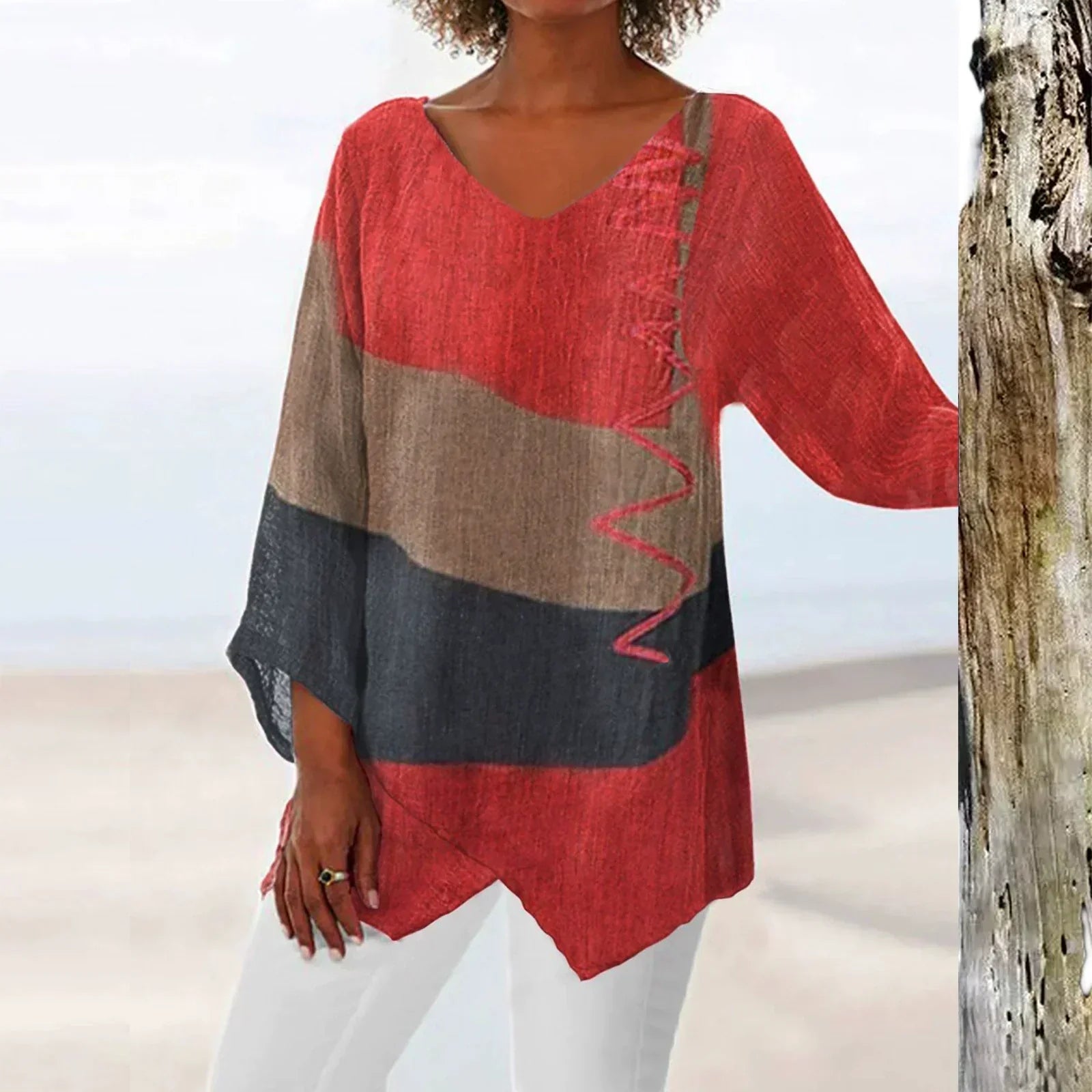 Helene | Stylish V-neck Colour Block Top